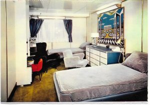 SS France 2,000 passenger Cruise Ship 1971.  Sleeping Room