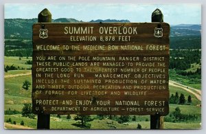 Wyoming~Marker On Sherman Hill~Summit Overlook~Medicine Bow Natl Forest~Vtg PC