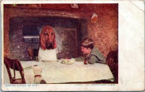 Making a Fool of Him - boy and hound dog at table 1906 American Journal Examiner