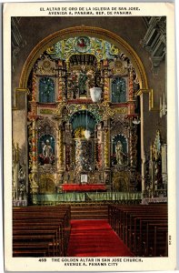 Postcard Panama city Golden Altar in San Jose Church