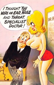 Comic Humor Bamforth Doctor Staring at Semi-Nude Woman Breasts  postcard