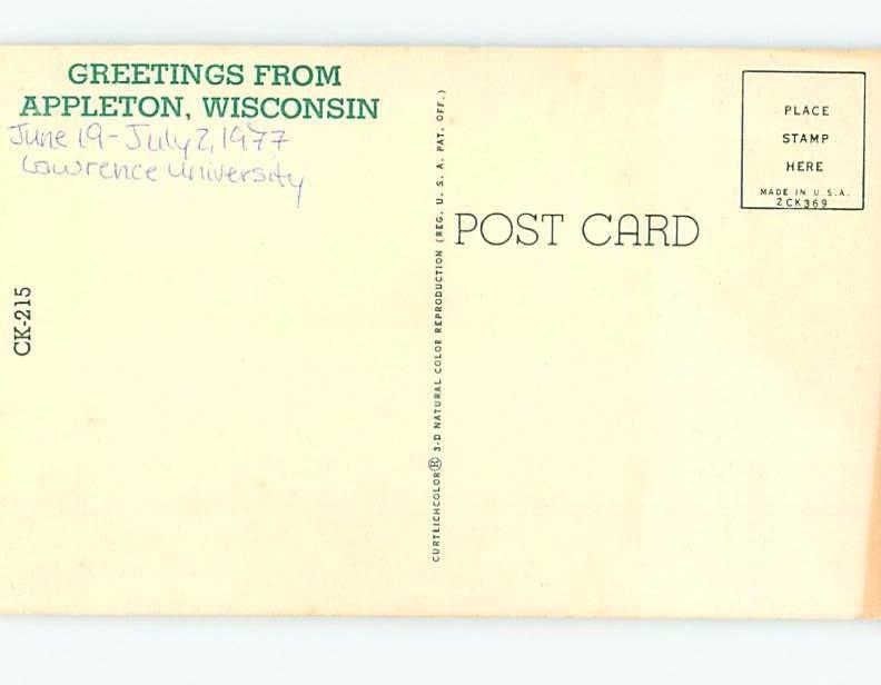Pre-1980 GREETINGS FROM POSTCARD Appleton Wisconsin WI ho5741