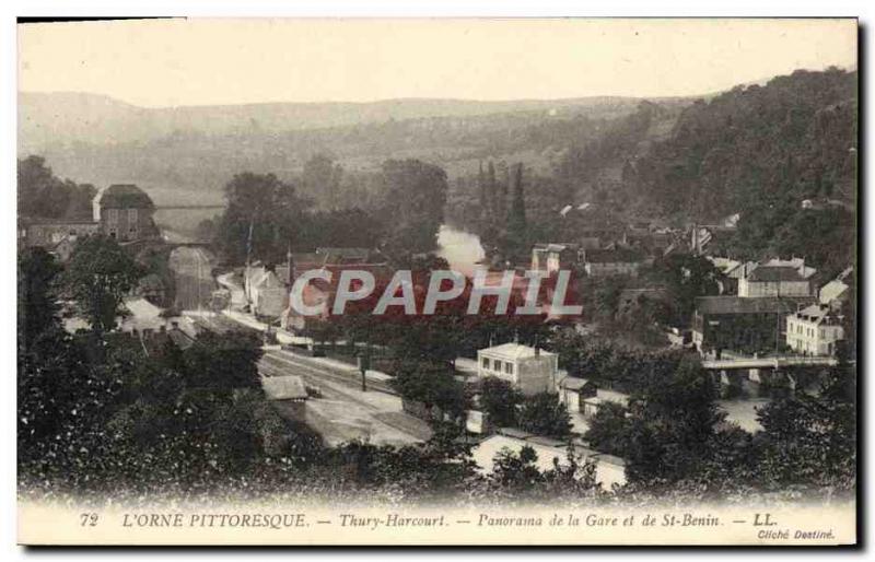 Postcard Old Thury Harcourt Panorama de la Gare and St. Benin