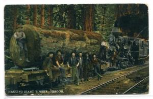 Logging Train Hauling Giant Timber Oregon 1910c postcard
