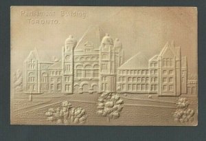 1908 Post Card Toronto Canada Parliament Bldg Lt Brown Airbrushed Embossed