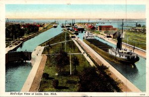 Michigan Soo Locks Birds Eye View Curteich