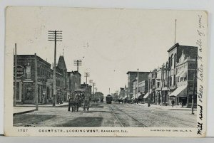 Illinois Court Str Looking West Kankakee ILL 1906 to Sheridan Postcard Q11