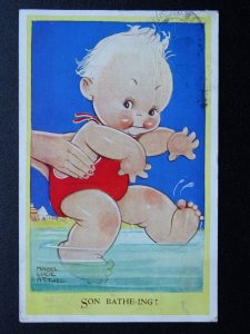 Seaside Humour SON BATHE-ING 1930s Mabel Lucie Attwell Comic Postcard