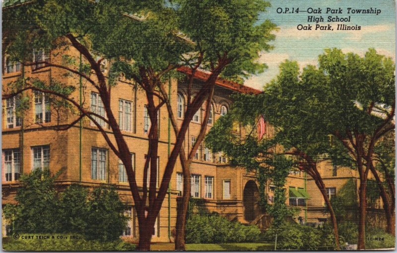 Oak Park Township High School Oak Park Illinois Linen Postcard C087