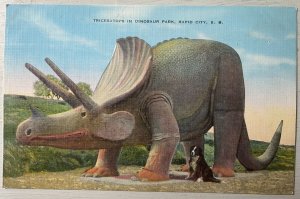 Vintage Postcard 190-1945 Dinosaur Park Triceratops Rapid City South Dakota