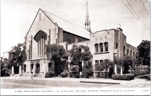 Postcard IL Elgin First Methodist Church Highland Center C.R. Childs 1940s V210