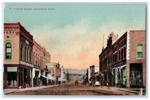 c1910 Business District Center Street Pocatello Idaho ID Antique Postcard