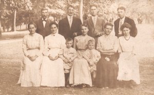 Vintage Postcard Family Portrait on Lawn Woman Dresses Children Real Photo RPPC