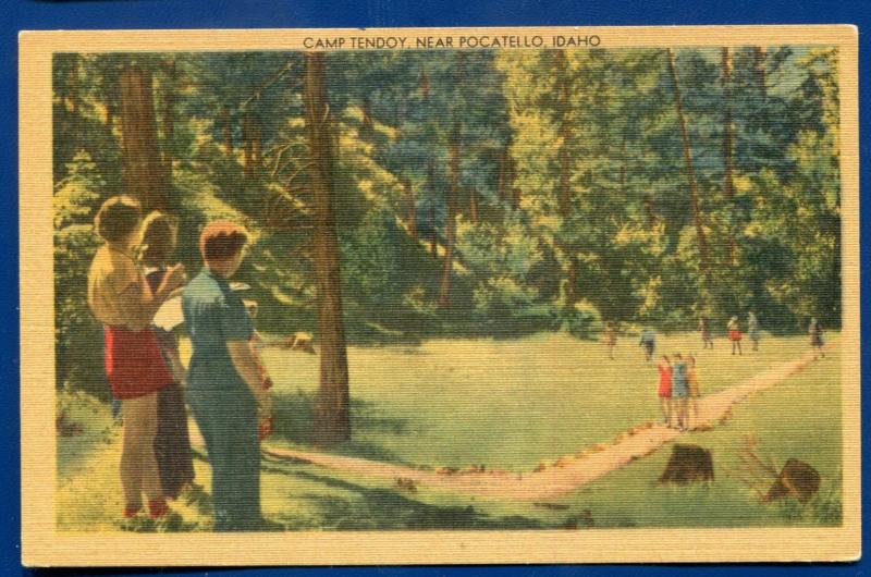 Boys Girls Scout Camp Tendoy Near Pocatello Idaho id linen postcard