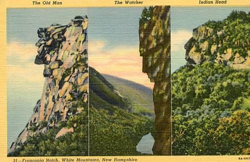 NH - Franconia Notch, Three Stone Faces (Only two remain today- see description)