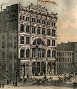 1880s Stern Bros. Foreign & American Dress Goods Building City Street Scene &W