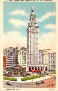 Ohio Cleveland Union Terminal Tower Showing Soldiers and Sailors Monument Cur...