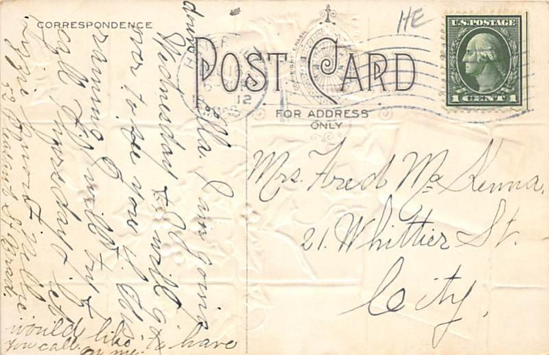 Christmas 1912 light postal marking on front