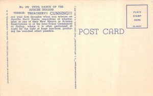 Native American  APACHE INDIAN DEVIL DANCE Tribal Masks  ca1940's Linen Postcard 