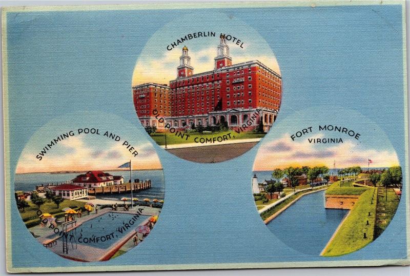 Old Point Comfort, Chamberlin Hotel, Pool Pier Fort Monroe VA Vtg Postcard J16