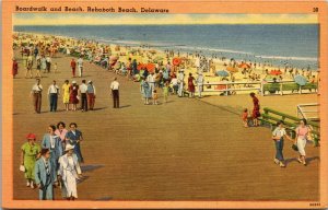 Vtg 1940s Boardwalk & Beach Rehoboth Beach Delaware DE Linen Postcard