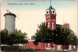 Hand Colored Postcard Ithaca Water Works in Ithaca, Michigan