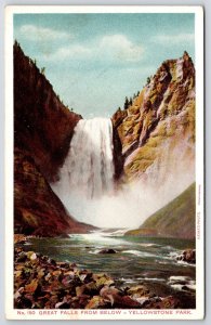 Great Falls From Below Yellowstone Park Tourist Attraction Rock Falls Postcard