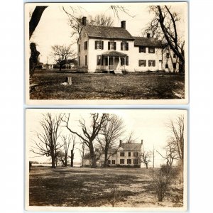 x2 SET c1900s Storm Damaged House RPPC Creepy Bare Trees Real Photo Postcard A85