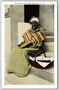Vintage Postcard Old Woman Sitting Down Praline Seller New Orleans Louisiana LA