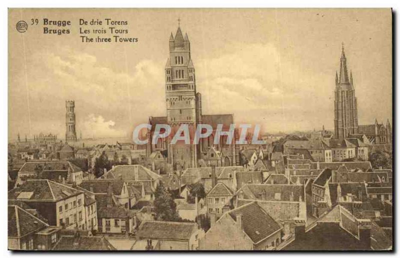 Old Postcard Bruges The three towers