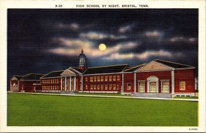 High School Night Bristol TN Tennessee Linen Moon Night Moonlight View Postcard 