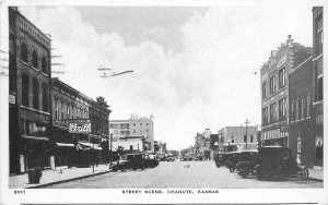 Postcard Kansas Chanute Street Scene automobiles Walraven Brothers 23-11943