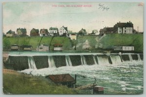 Milwaukee River Dam Wisconsin~c1910 Postcard