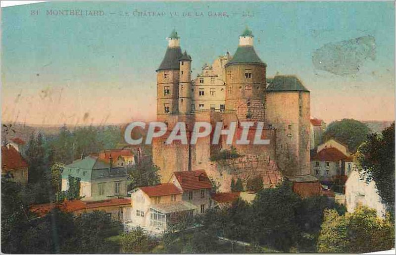 Old Postcard Montbeliard The Castle seen from the station