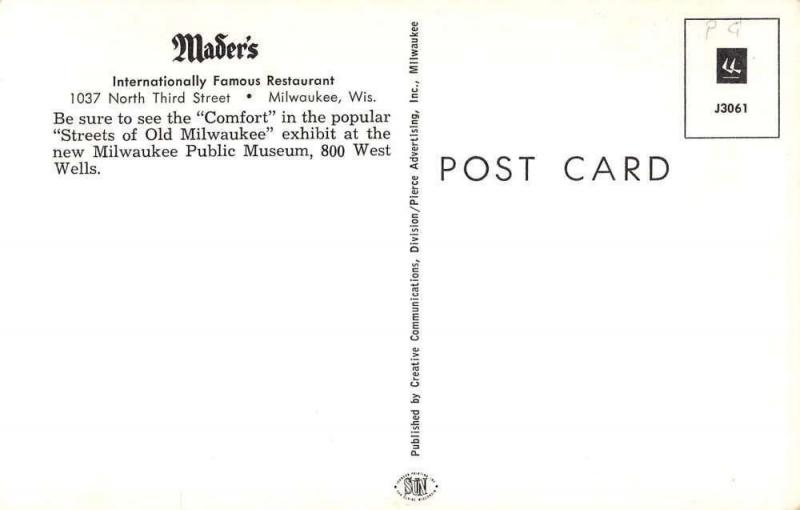 Milwaukee Wisconsin birds eye view Mader's Restaurant vintage pc Z23205