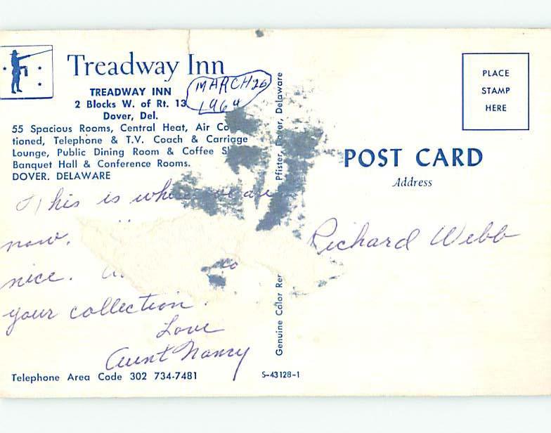 Pre-1980 TREADWAY INN MOTEL Dover Delaware DE M5242