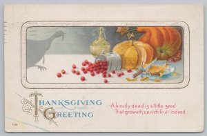 Holiday~Cranberries Vegetables Turkey Shadow Thanksgiving~Vintage Postcard