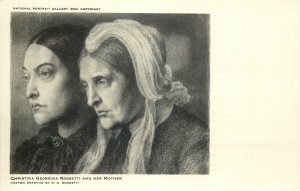 Poetess Christina Georgina Rossetti and her mother crayon drawing D. G. Rossetti