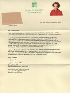 Emma Reynolds Wolverhampton Labour MP Hand Signed HOC Letter