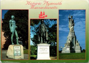 Historic Plymouth Massachusetts MA Statues 4x6 Postcard