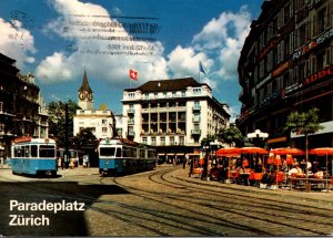 Switzerland Zurich Paradeplatz Trolleys Outdoor Cafe 1988