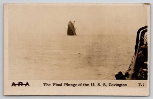 US Navy USS Covington Final Plunge Sinking Real Photo ARA Postcard J21