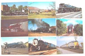 T228      POSTCARD LOT,    9  TRAINS by MARY JAYNE