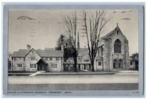 Fremont Ohio Postcard Grace Lutheran Church Building Roadside View 1940 Antique