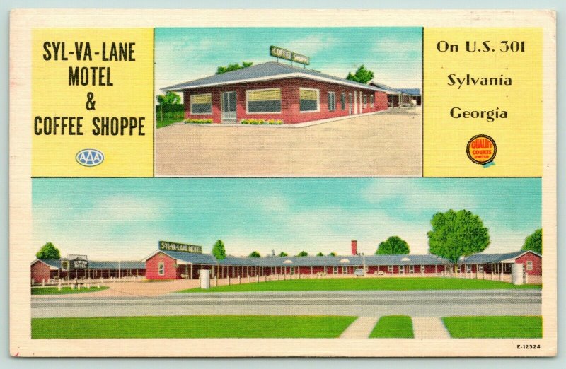 Sylvania Georgia~Syl-Va-Lane Motel & Coffee Shop~2 Views~US 301~1953 Roadside 