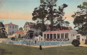 DEL MONTE CALIFORNIA~HOTEL-THE ROMAN PLUNGE~1936 ALBERTYPE TINTED PHOTO POSTCARD