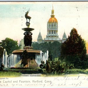 1905 Hartford, CT Capitol Fountain Indian Deer Colorful Sol Art Rotograph A166