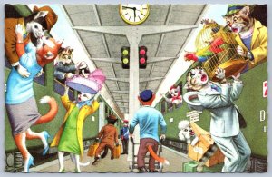 K48/ Mainzer Dressed Cat Cats Hartung c50s Postcard Comic L.I. Train Depot 192