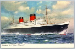 Cunard RMS Queen Elizabeth Steamship Cruise Luxury Liner c1938 Postcard