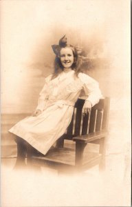 RPPC Studio Photo Girl With Big Bow Boardwalk Atlantic City NJ Postcard U75